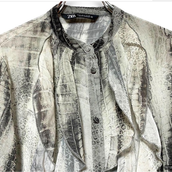 ZARA Python Print Sheer ruffled blouse size small - Picture 2 of 11